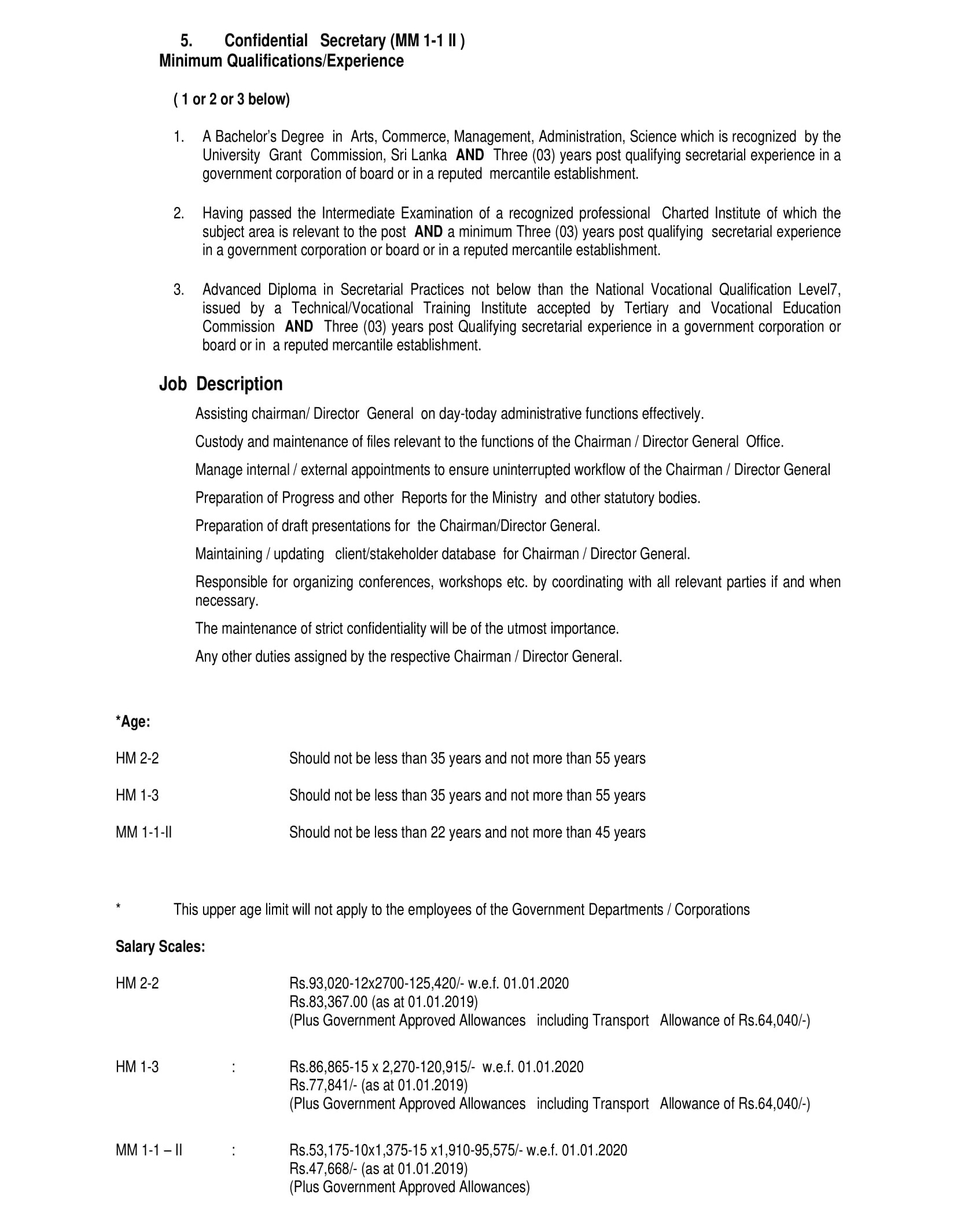 Institute Secretary, Senior Stores Officer, Senior Legal Officer, Confidential Secretary, Additional Director General - Industrial Technology Institute